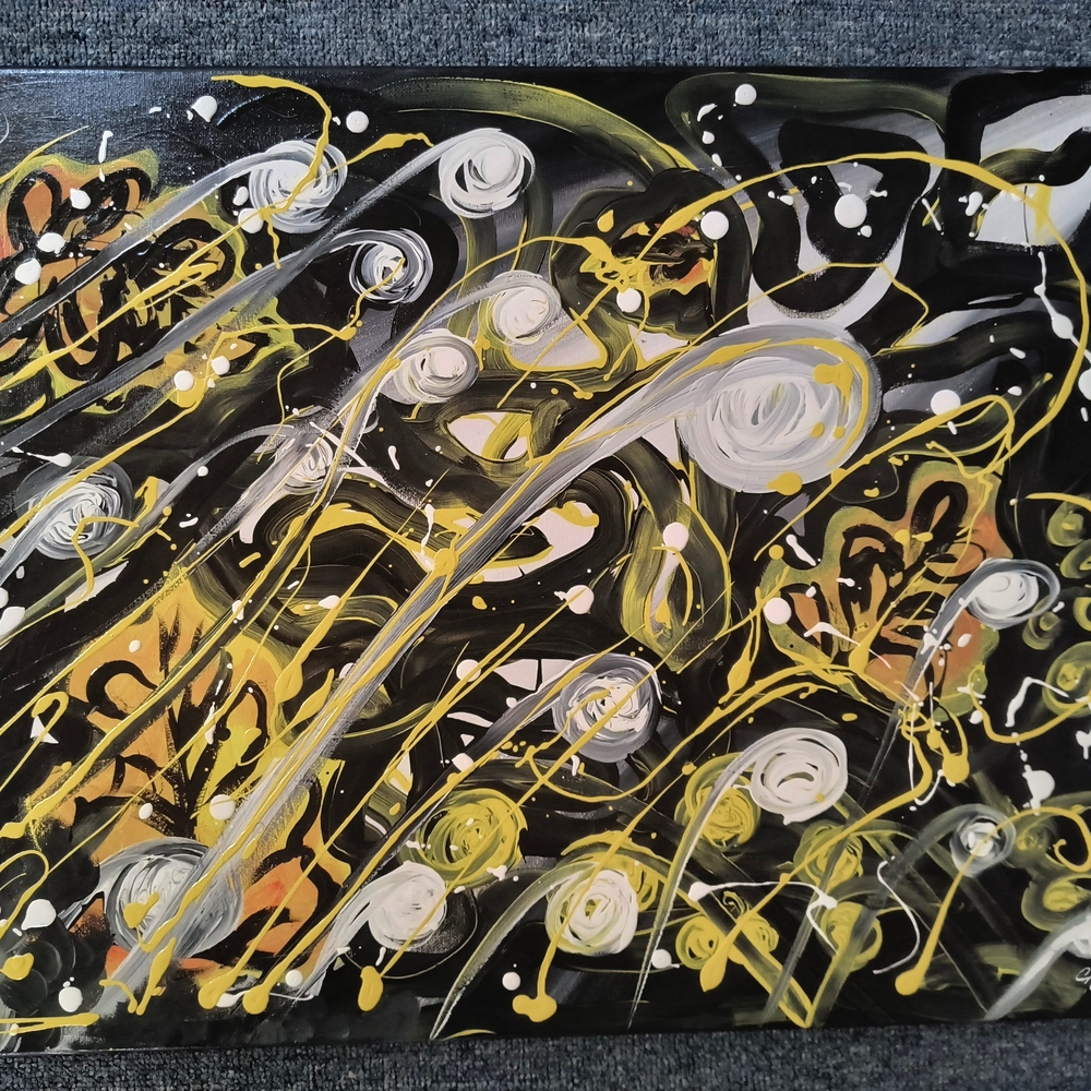 Abstract Yellow and Black Canvas Art